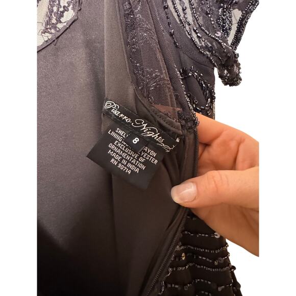 NWT Pisarro Nights Beaded Short Mesh Sheath Dress Slate Gray Size 8 - Picture 7 of 8